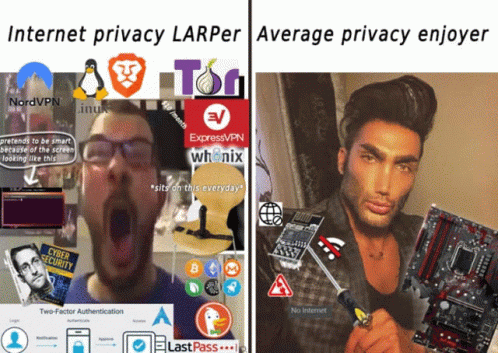 Meme: Internet privacy LARPer versus average privacy enjoyer