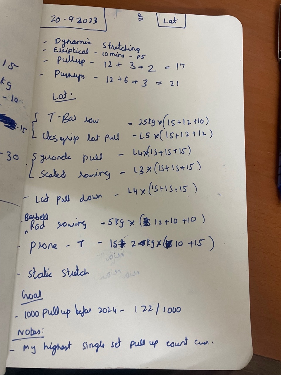 My handwritten fitness journal, day 309
