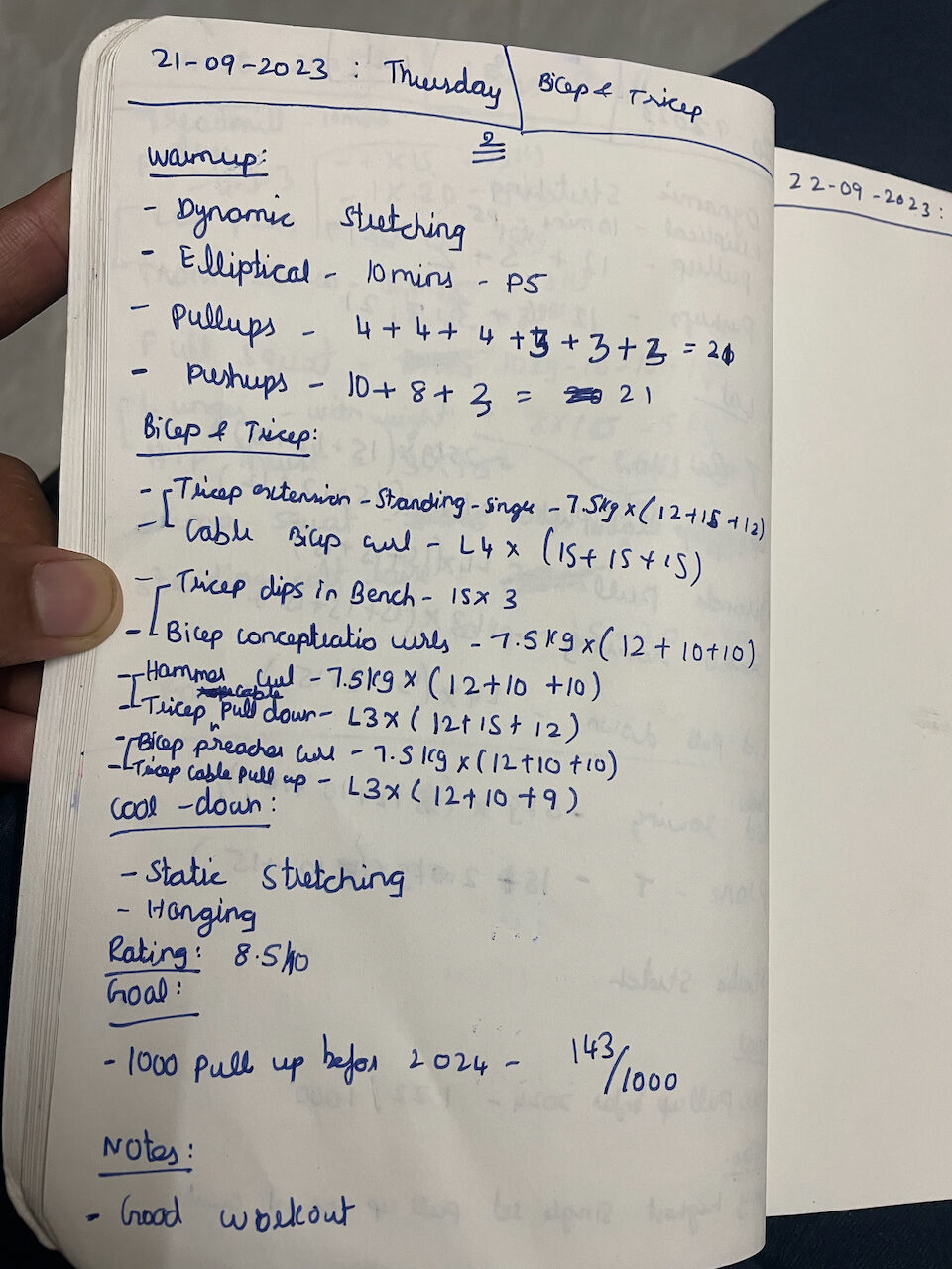 My handwritten fitness journal, day 310