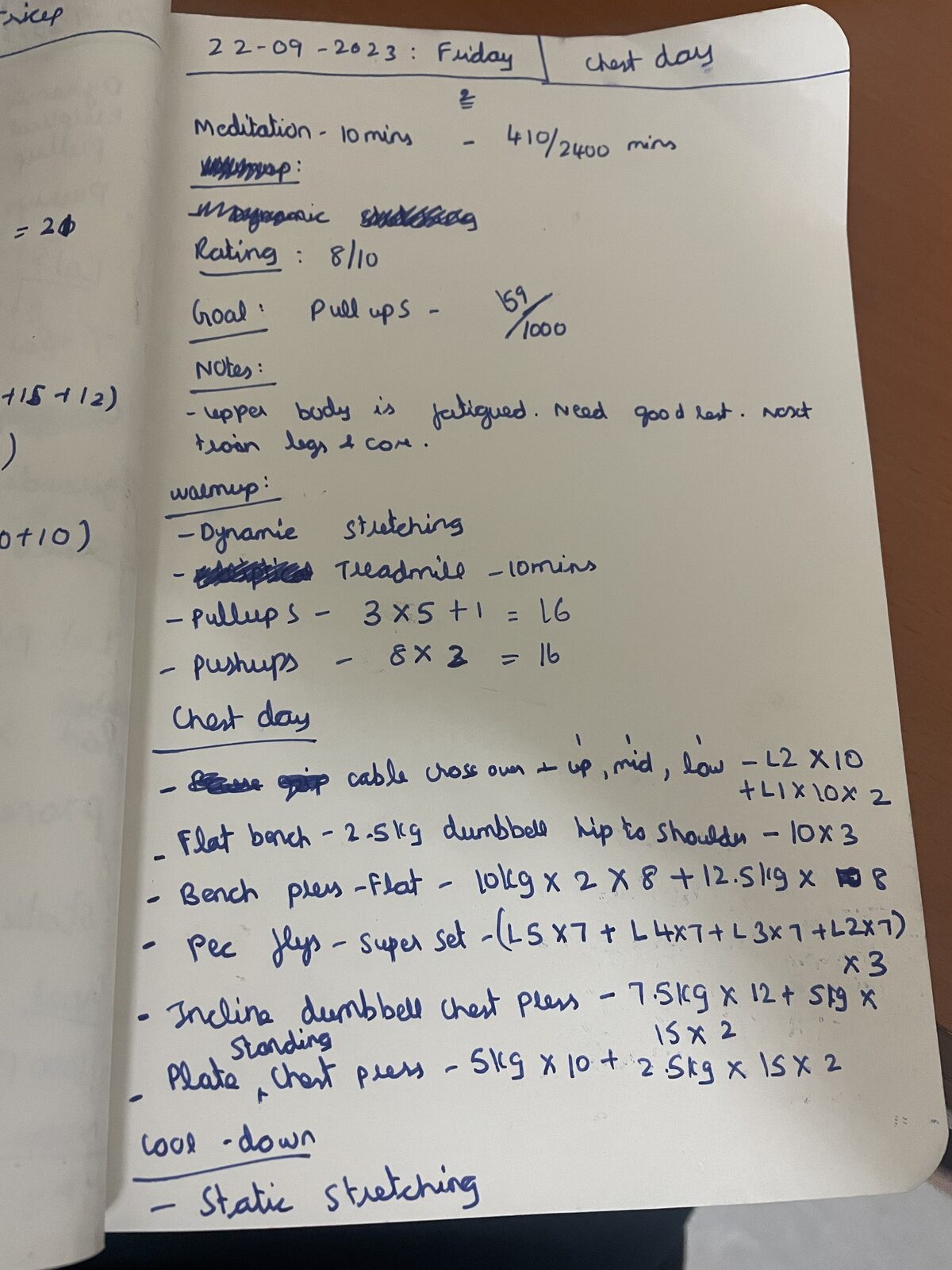 My handwritten fitness journal, day 311