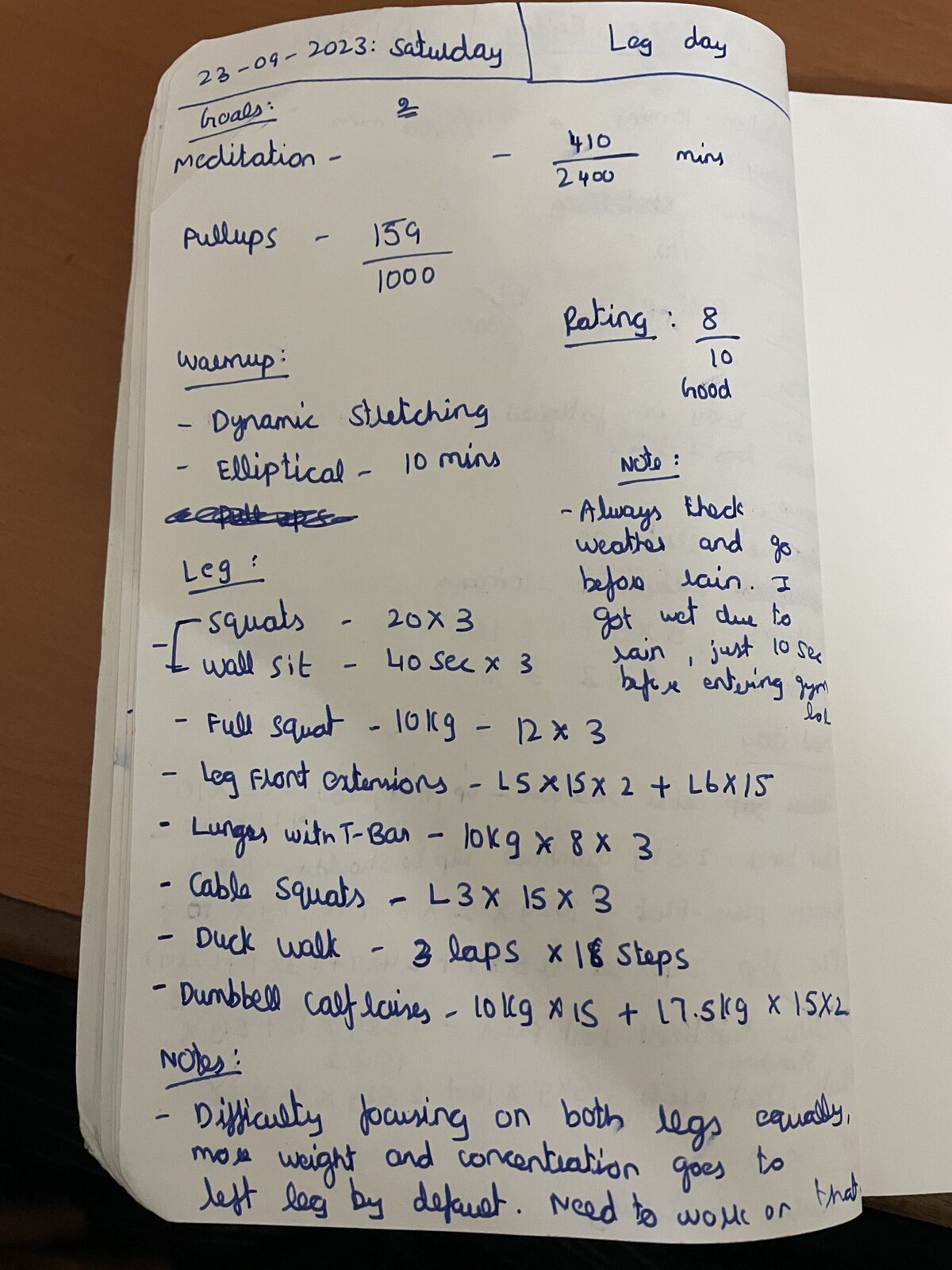 My handwritten fitness journal, day 312