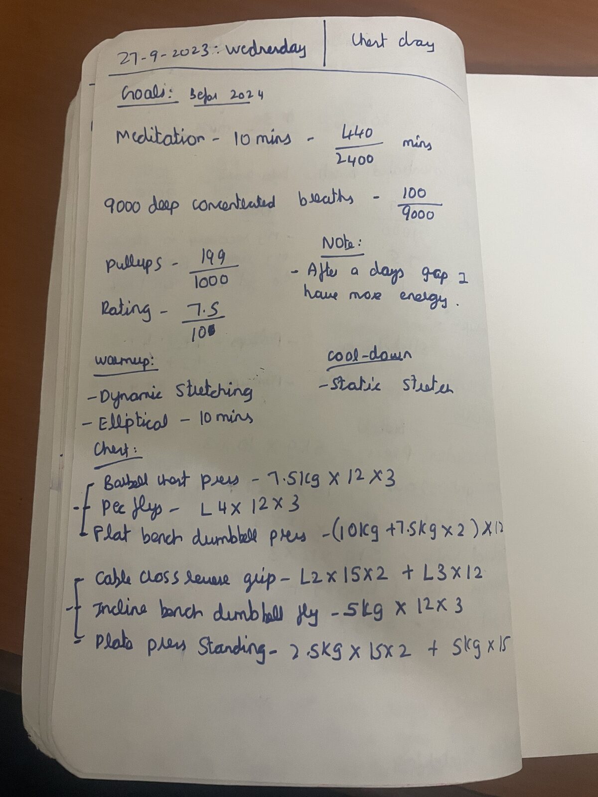 My handwritten fitness journal, day 314