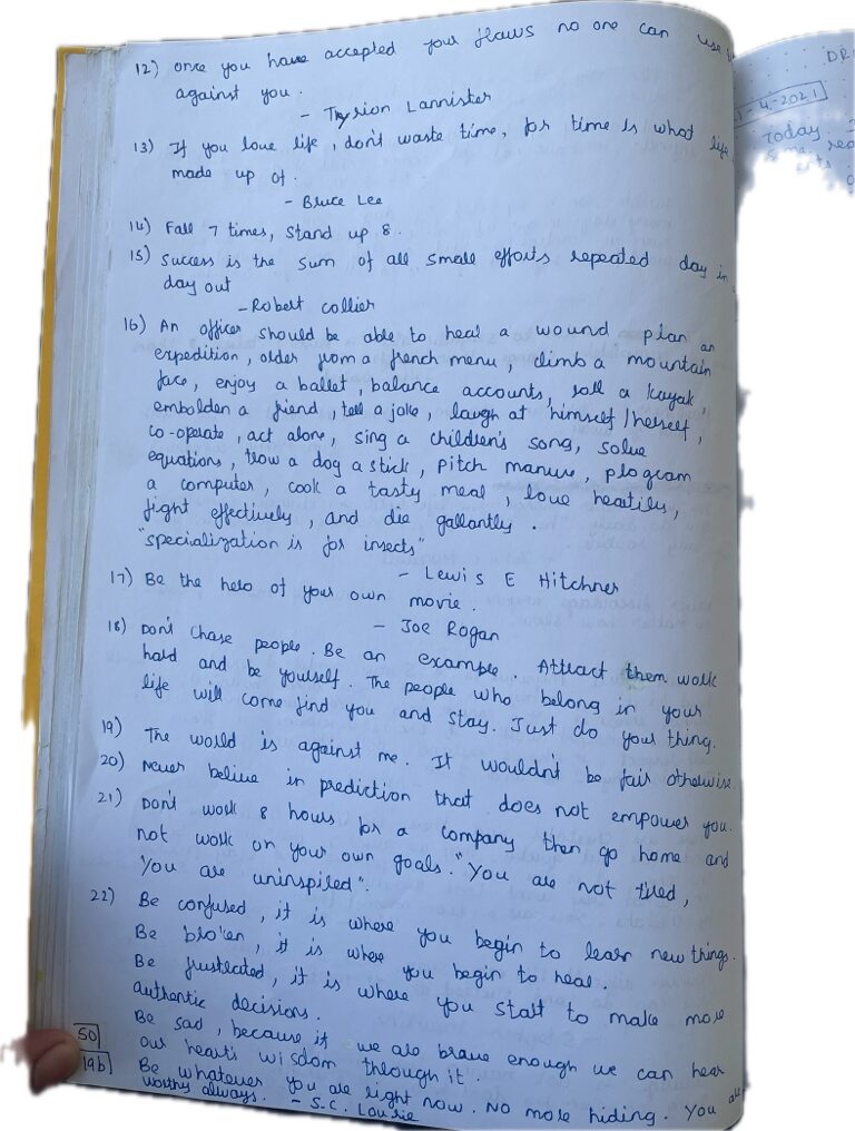 A page of my handwritten quotes notebook