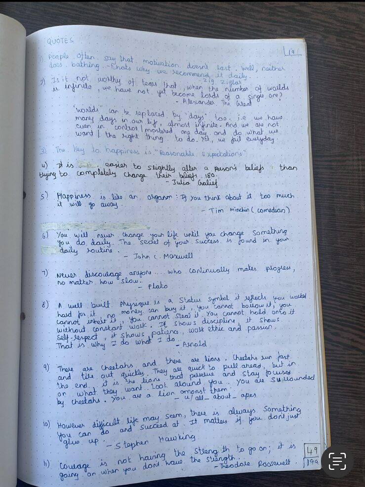 Another page of my handwritten quotes notebook